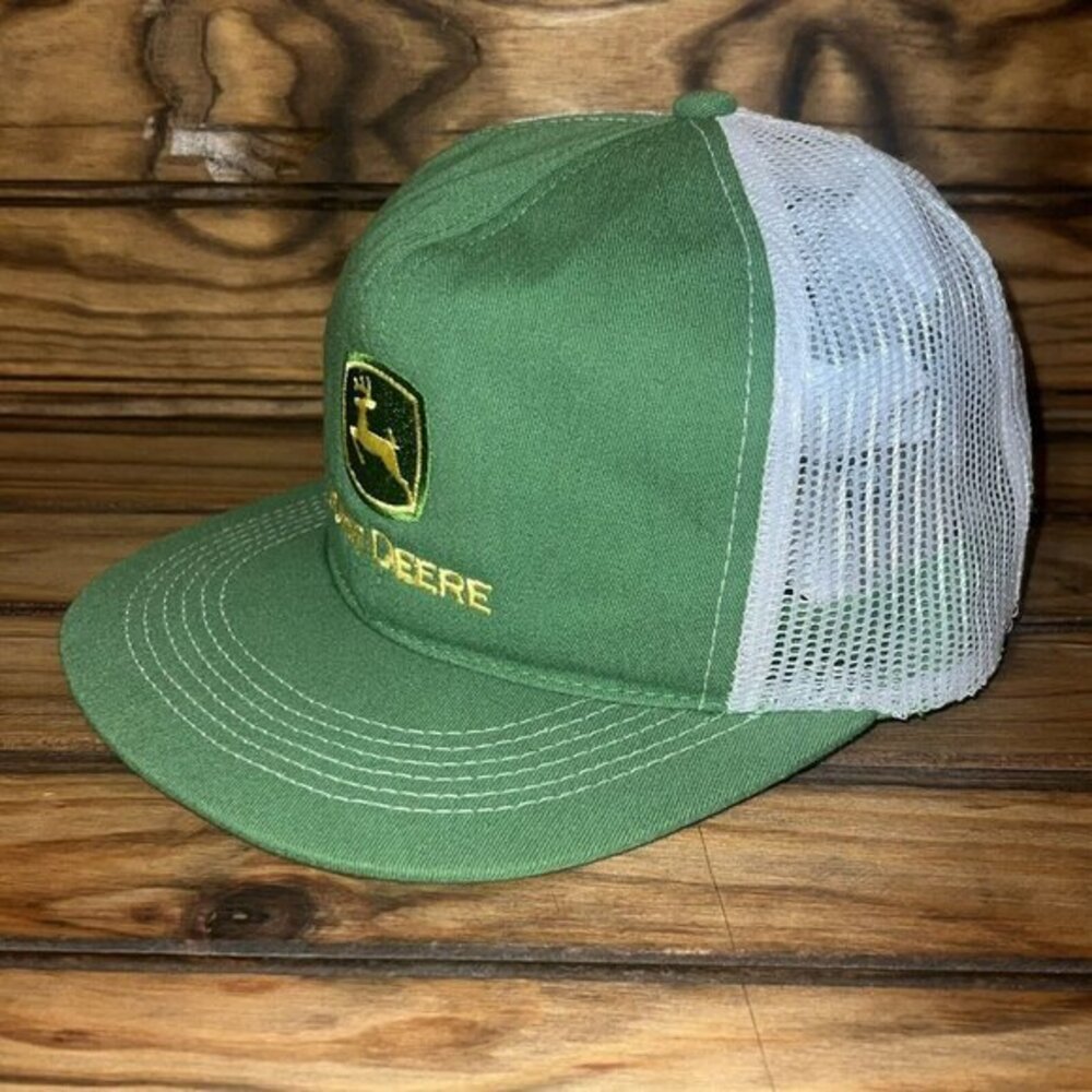 Vintage John Deere K Products Snap Back Trucker Hat Mesh MADE IN USA Green White - Picture 4 of 10